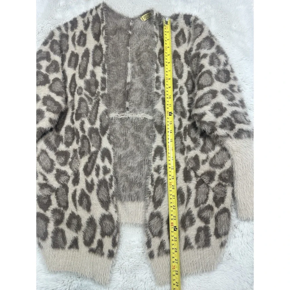 Vinizbena Leopard Print‎ Fuzzy Cardigan Open Front Women's  Size L/XL